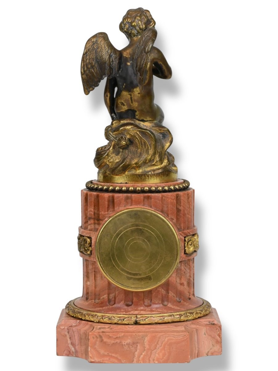Orologio da Tavolo in Bronzo con Base in Marmo Rossa - Francia Metà XIX Secolo-photo-3